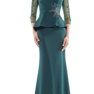 Chic Teal Long Sleeve Dress with Embellishments